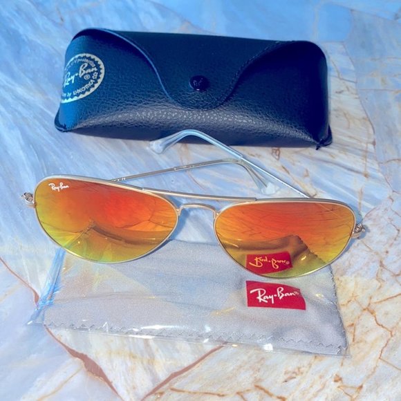 Ray‎ Ban Large Aviator Sunglasses Orange Glasses Gold Frames Shades 3025 main image 15